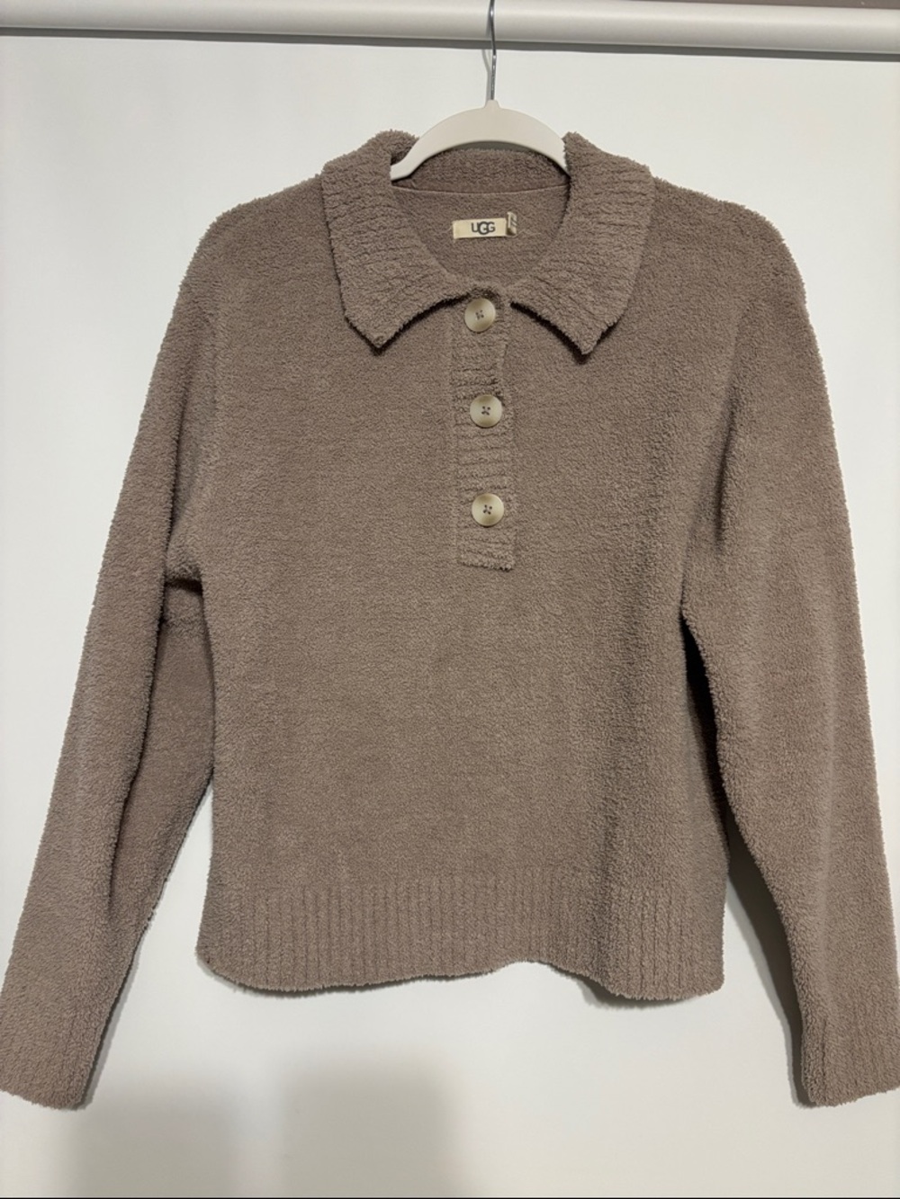 UGG Women's Taupe Button-Up Polo Sweater